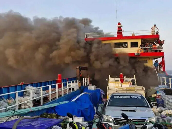 Ferry Fire Incident: Passengers Jump into the Sea